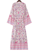 Robe de plage longue en coton à imprimé floral rose